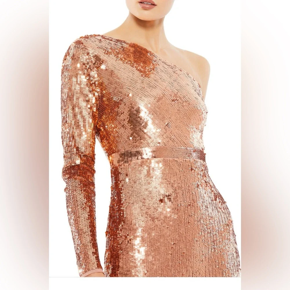 Mac Duggal NEW #10788 Copper Size 4 Sequin One Sleeve Column Evening Dress